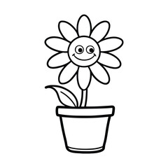 Happy Flower in a Pot line art Coloring Book for Kids 