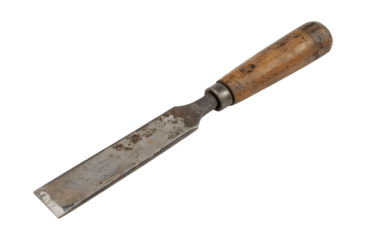 Old rusted scrap knife with worn handle, isolated on a white background, transparent PNG for seamless design