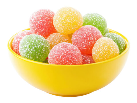 Colorful candy balls in a yellow bowl ready for decoration, cut out - Powered by Adobe