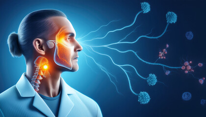 Firefly Sjogren's syndrome exocrine gland inflammation. Emphasize the negative space on the left for (1)
