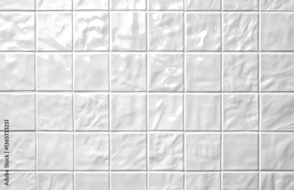 Poster close up of a square white tile wall with a slightly textured surface and visible grout lines