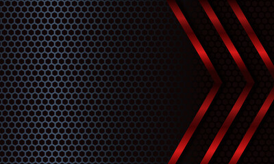 Hexagon Pattern with Red Accents. A dynamic design featuring a dark hexagon grid background with striking red chevron stripes on the right, creating a modern and edgy look.