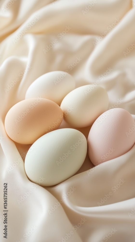 Aufkleber colorful eggs arranged on soft fabric create a serene and elegant display suitable for spring celebr