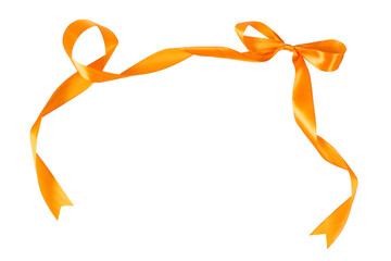 long orange ribbon silk band with ribbon bow isolated on white or transparent png