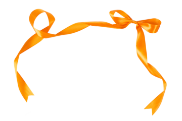 long orange ribbon silk band with ribbon bow isolated on white or transparent png