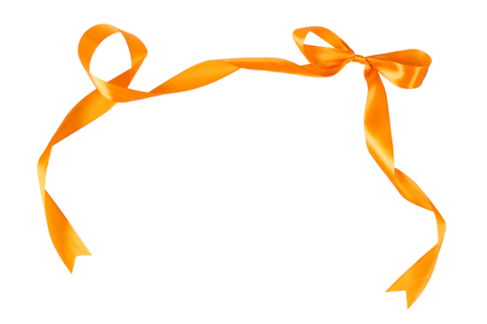 long orange ribbon silk band with ribbon bow isolated on white or transparent png
