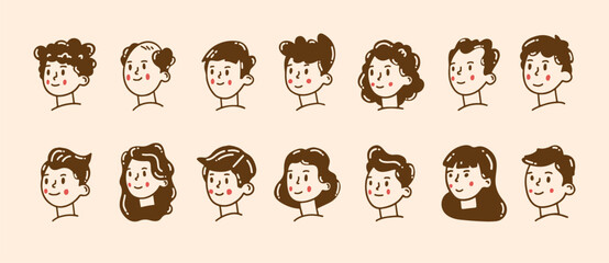 Cute hand drawn style people avatar collection