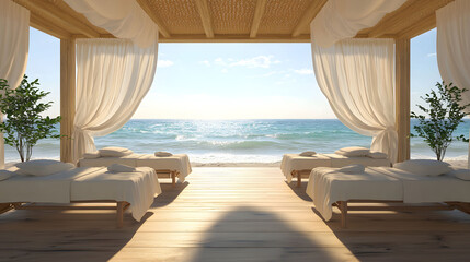 Obraz premium Serene Beachfront Spa Pavilion: Coastal Relaxation and Tranquility