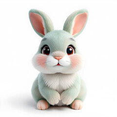 Obraz premium Rabbit – 3D baby rabbit, soft fur, chubby cheeks, big eyes, pastel green and lilac tones, white background. Generative AI