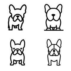 Four Cute French Bulldog Line Art Icons