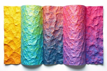 Textured flap, various shades, against stark white backdrop , smooth, crease, white