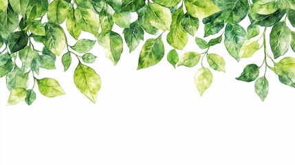 Fototapeta premium Watercolor Greenery Frame: Lush Leaves Border for Design