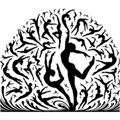 Naklejka premium A well-arranged artistic composition of multiple gymnast silhouettes, creating a stunning pattern or scene representing the beauty of gymnastics.