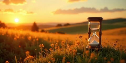 Golden Hour Sands of Time in a Serene Meadow Landscape