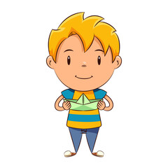 Kid holding origami paper boat