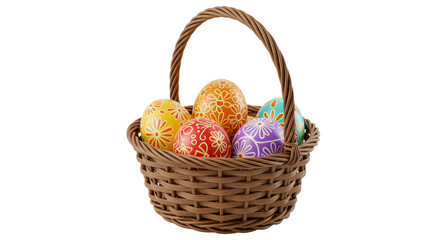 Isolated Easter Basket with Decorated Eggs