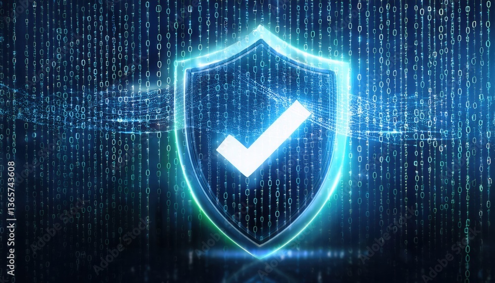 Aufkleber shield with tick symbol signifying approval and assurance in digital security and trust standards