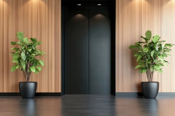 Fototapeta premium Office interior plants doorway wood design
