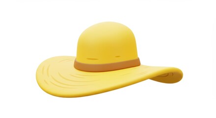 Yellow Sun Hat Floppy with Brown Band for Summer Holiday Fashion