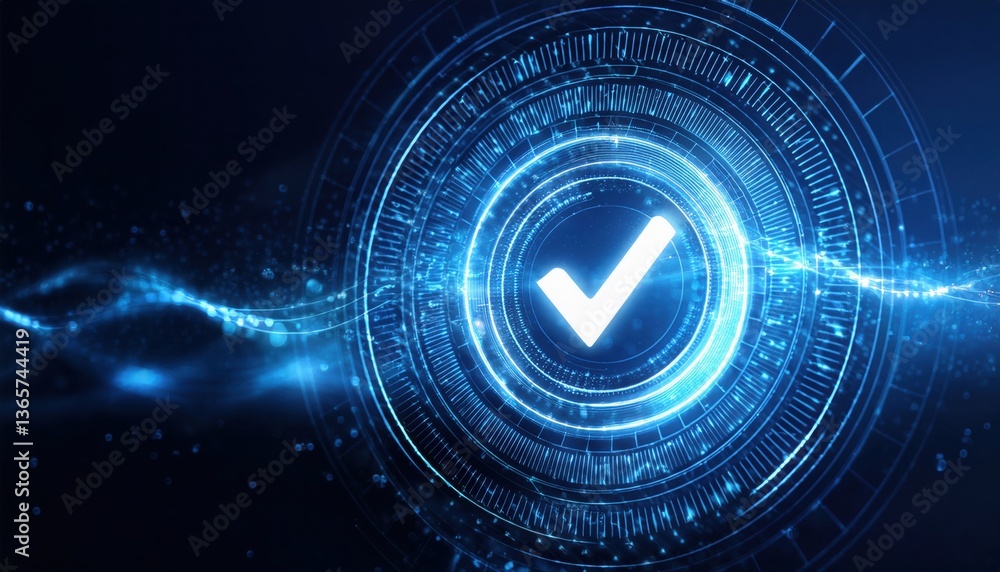 Poster dynamic blue and black background featuring a circle with v symbol representing modern design