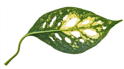 Variegated leaf, holes, studio, white