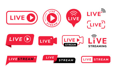 Collection of Red Live Stream Icons for Social Media