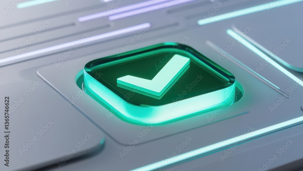 Poster luminous green arrow button integrated into a futuristic ai interface with animated elements display