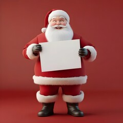 3D character of Santa Claus holding a white blank board