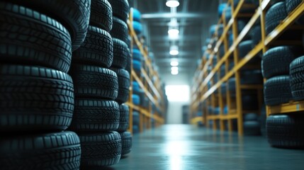Fototapeta premium Tire stacks warehouse storage inventory