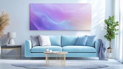 Modern living room with pastel decor.