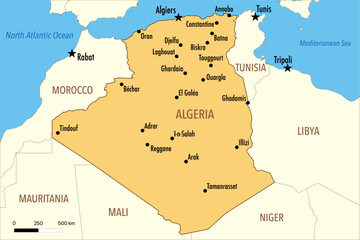 Vector Map of Algeria with Major Cities and Neighboring Countries &ndash; Editable Infographic