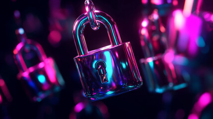 Futuristic Glass Padlocks Floating in Cybersecurity Concept Banner
