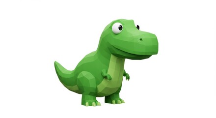 Green Cartoon Tyrannosaurus Rex Standing Isolated on White Background