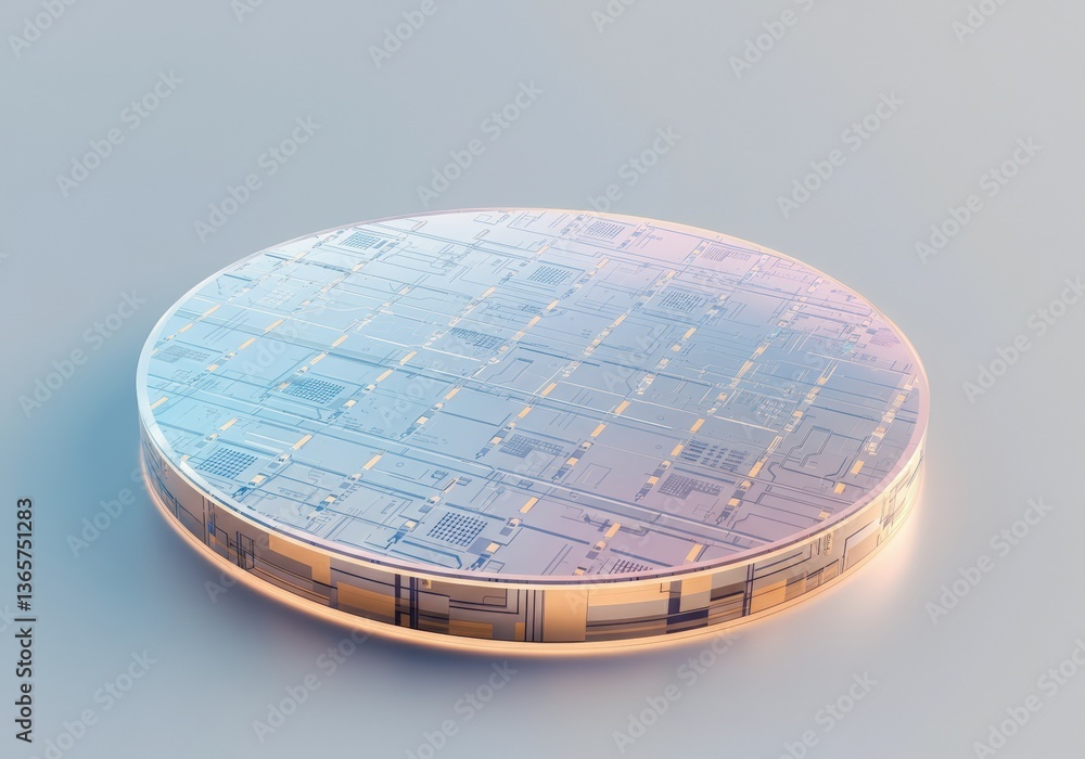 Poster futuristic silicon wafer showcasing intricate circuit patterns and technology