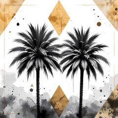 Monochromatic Palm Trees, Stylish black and gold palm tree art print.