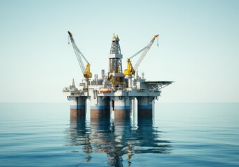 Offshore oil rig standing tall in calm waters, showcasing industrial engineering
