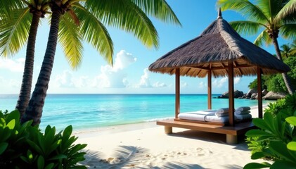 Serene island massage hut, tranquil ocean view, resort, wellness, spa