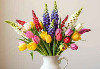 Vibrant Spring Bouquet Tulips Stock Other Flowers White Vase Vibrant Bouquet Colorful Flowers