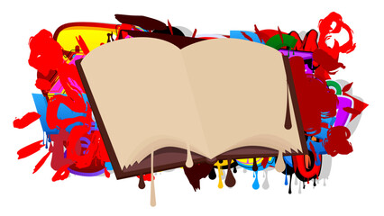 Book graffiti. Abstract modern street art decoration performed in urban painting style.