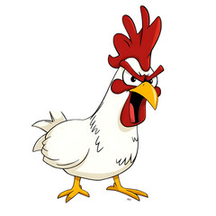 Cartoon hen and rooster with a chicken and chick on the farm,  isolated transparent png, Generative AI