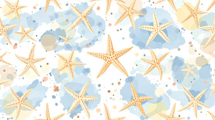 Fototapeta premium Seamless watercolor pattern of hand drawn nautilus shells and smooth sea pebbles on a white background, Watercolor pattern shells on white background 