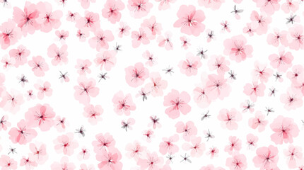 Little light pink spring flowers seamless pattern, Pink Watercolor flowers seamless pattern on white background
