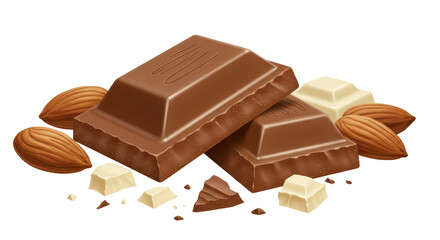 Isolated Milk Chocolate with Almonds and White Chocolate Pieces