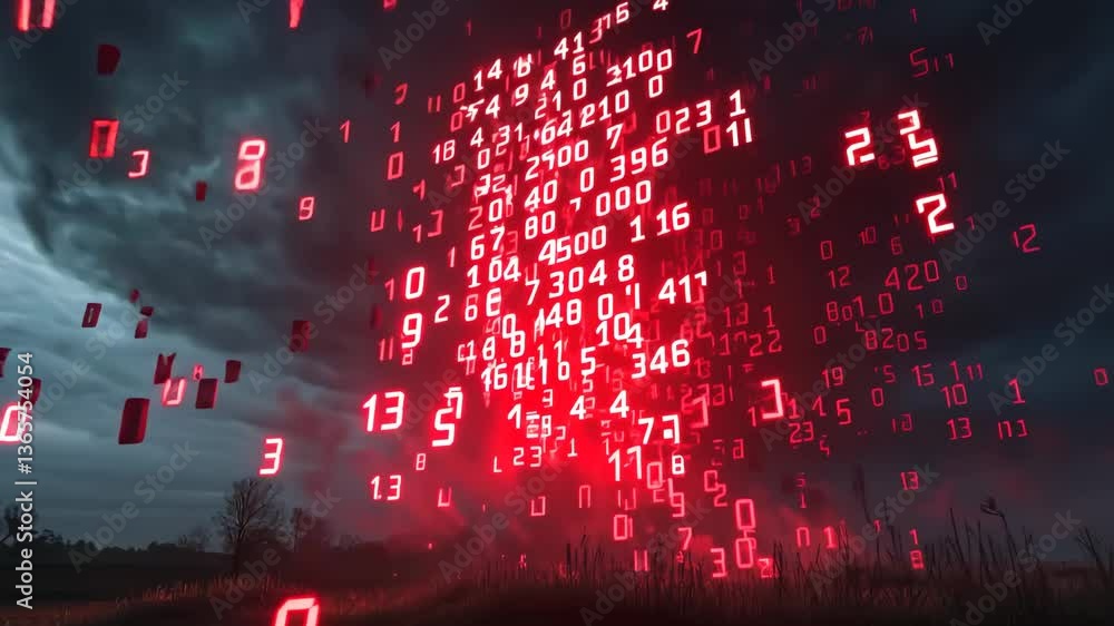 Poster giant countdown timer appears in the sky glowing bright red over a dark landscape creating a surreal