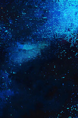 A dark background with blue pixel patterns  -  