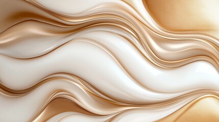 Obraz premium Luxurious abstract background of gold and cream marble waves in fluid motion. A smooth, flowing texture with metallic detailing, ideal for high-end product mockups, backgrounds