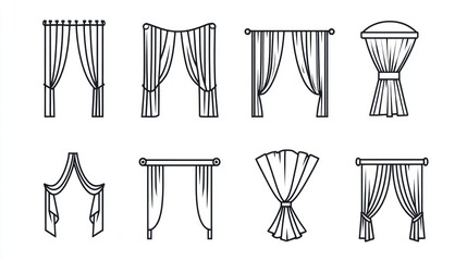 Various curtain styles, design guide, interior decor, white background, home improvement