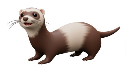 Cartoon Ferret Standing and Looking Up Cute Animal Design Illustration