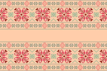 Cross Stitch. Geometric ethnic patterns. Design for Saree, Patola, Sari,dupatta, Clothing, fabric, batik, Knitwear, Embroidery, Ikkat, Pixel pattern. Traditional Design.