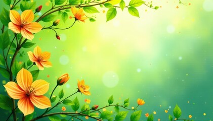 Abstract floral swirls, vibrant greens & yellows, spring/summer feel, colorful, canvas